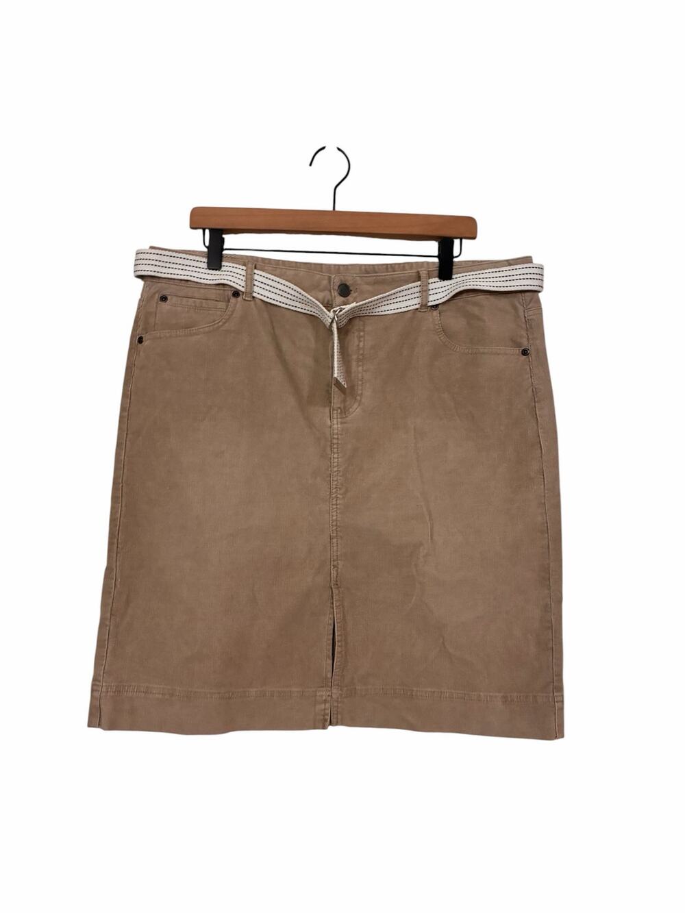 J Jill Stretch Classic Tan Corduroy Straight Skirt Size 16 with Belt